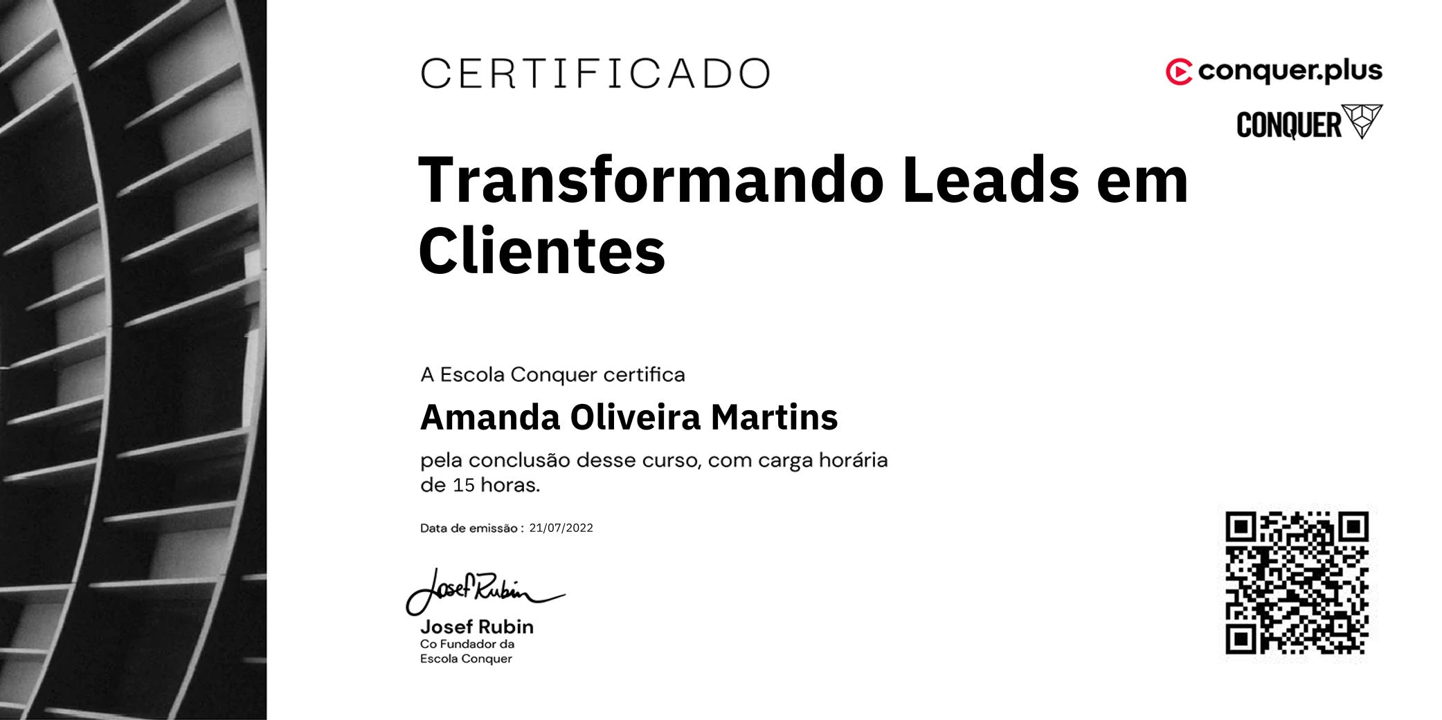 Certificado de Transformando Leads em Clientes